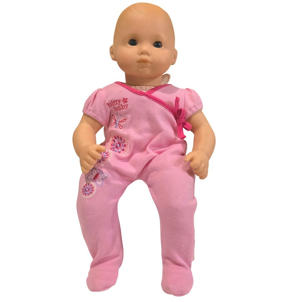 American Girl Bitty Baby 2014 Blue Eyes 16in Doll Pink Butterfly Sleeper Outfit